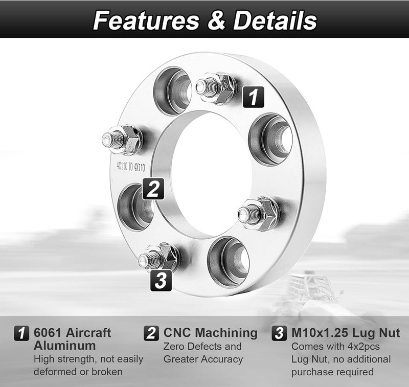 ROMELACK 1" Wheel Spacer Adapters 4x110mm Billet Aluminum Compatible with Honda Rincon Rancher Foreman FourTrax 300 400 350 650 Fit Kawasaki Brute Force Fit Suzuki Fit Yamaha Fit Bombardier 1988-2025 - Image 4